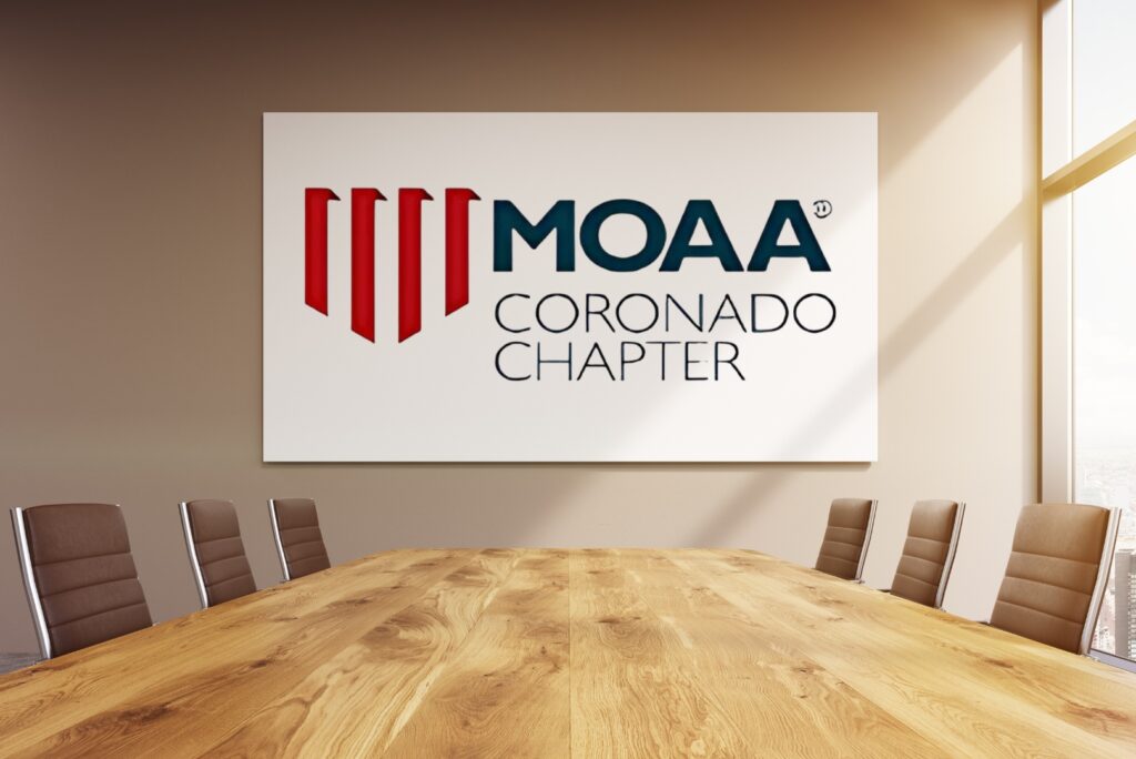 Board room table with MOAA Coronado Sign